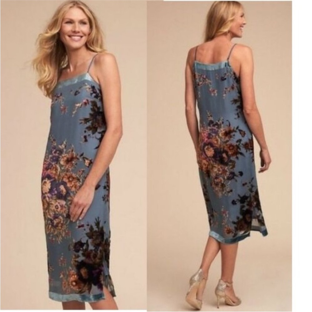 BHLDN Teal and Floral Midi Dress